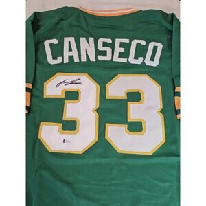 Jose Canseco Autographed/Signed Jersey Beckett Sticker Green Custom Jersey